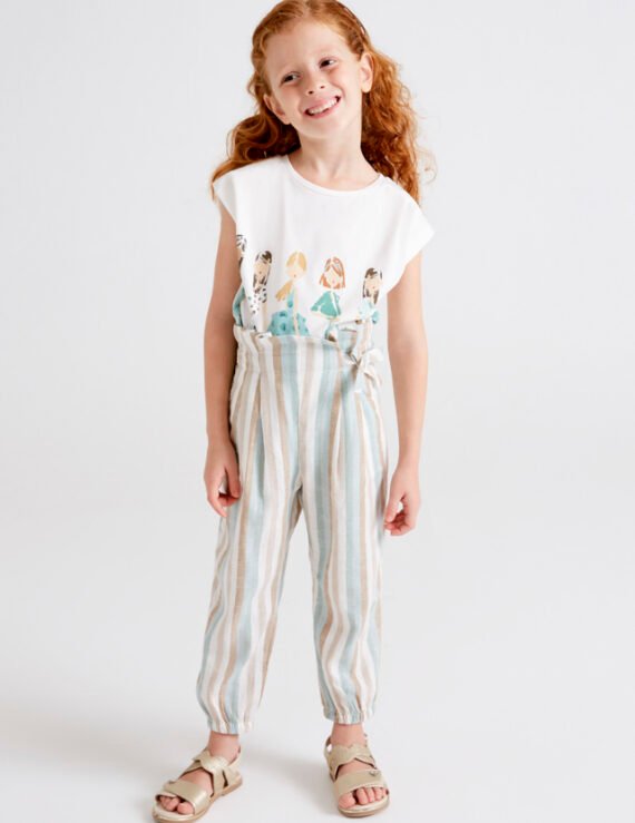 Striped linen long trousers girl mayoral