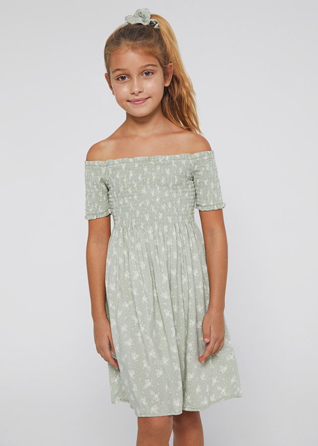 Flower smocked stitching dress girl mayoral ss22