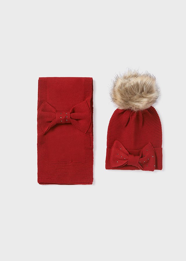 12-10342-033-L-4 Bow hat and scarf set girl