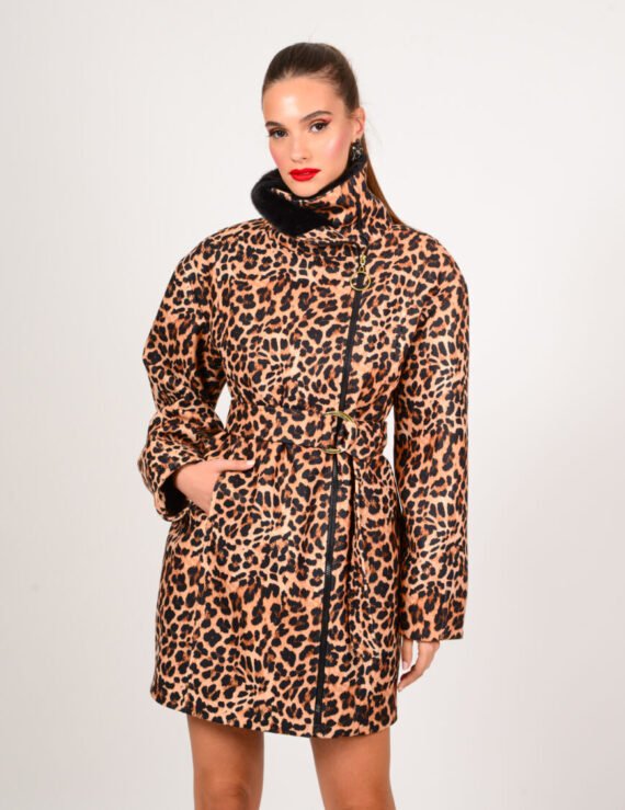Animal print fur coat