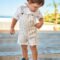 Linen print short dungarees baby