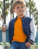 Zip jacket for boy. Bomber style neckline. Snap-button fastening on the front. Side pockets. Patterned design. Pullover Outside 50% Cotton 49% Polyester 1% Elastane Washing instructions