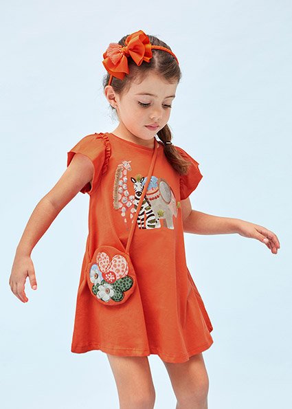 Appliques dress with bag girl