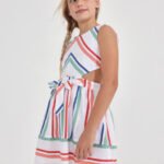 Stripes print cut out dress girl