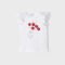 Short sleeved T-shirt with ruffled detailing for girl. Round neckline. Decorative elements: floral appliques, glitter, sequins. Patterned design. For safety reasons, the smaller sizes (2-3 years) may have some variations in the decorative elements used in the design. S/s t-shirt Outside 90% Cotton 5% Elastane 5% Polyester Washing instructions