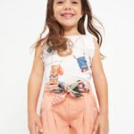 Sustainable cotton shorts with print belt girl