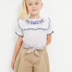 Cotton shorts set with print belt girl