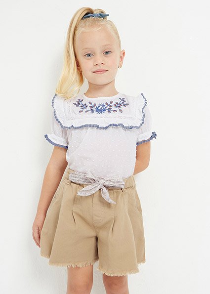 Cotton shorts set with print belt girl