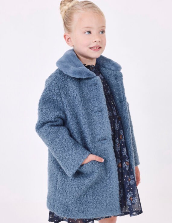 Girl Terry coat with faux fur collar