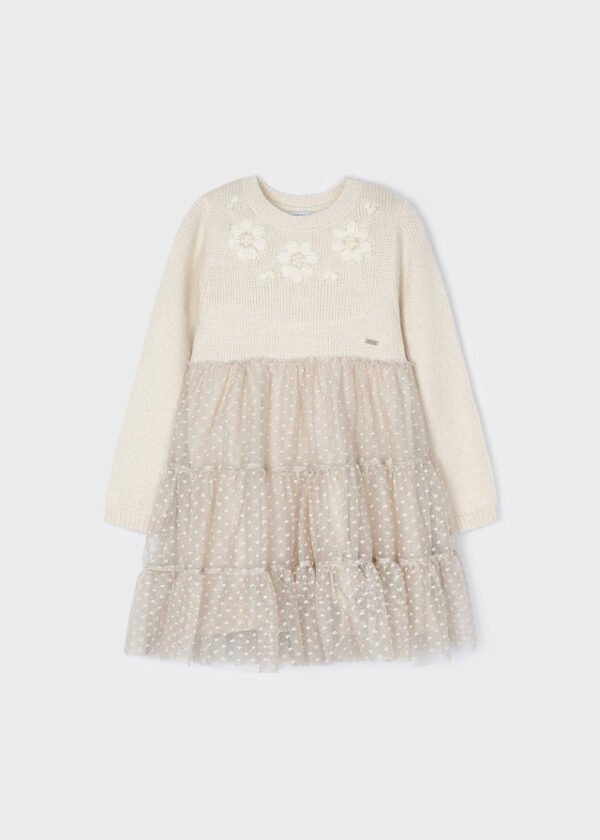 Girl combined tricot and tulle dress