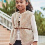 Girl fur gilet with belt