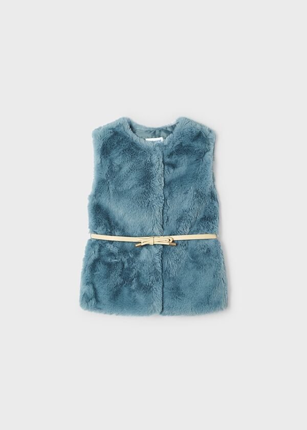 Girl fur gilet with belt