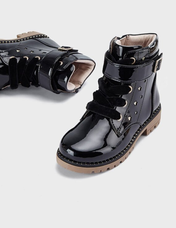 Girl patent leather biker boots