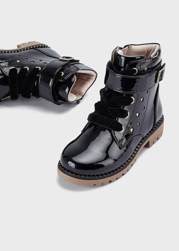 Girl patent leather biker boots