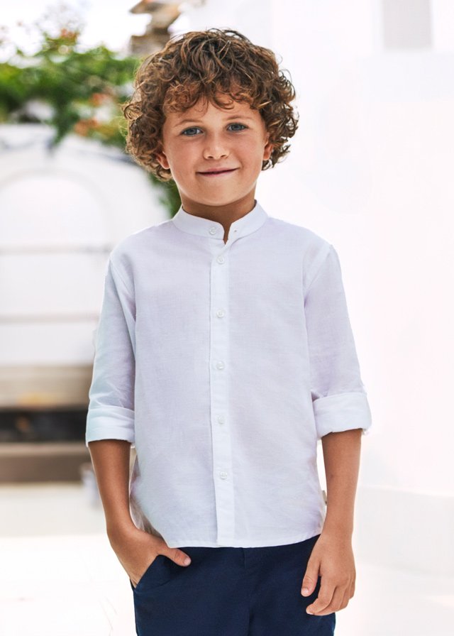 Boy Long Sleeved Mao Linen Shirt