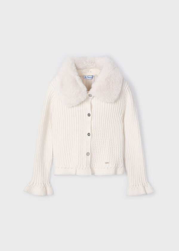 Girl fur neck cardigan