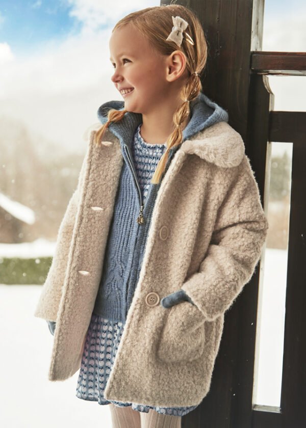 Girl Terry coat with faux fur collar