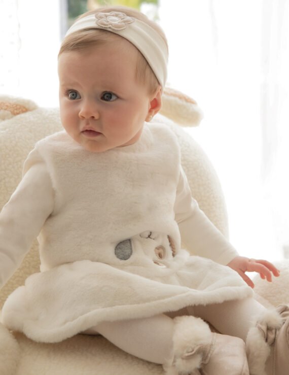 Newborn Girl Fur Dress with Headband