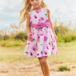 Girl print dress with bow