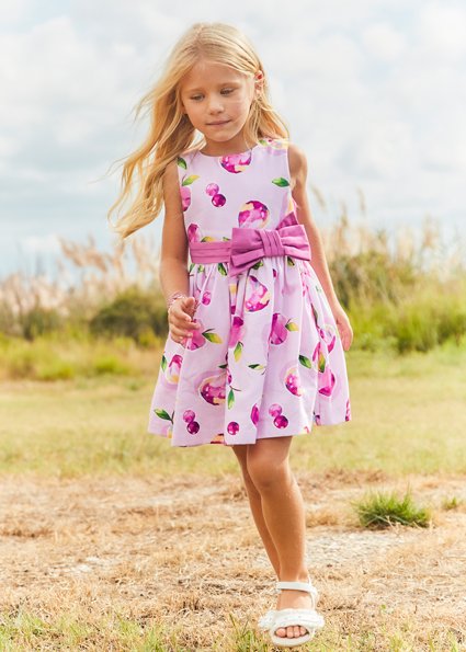 Girl print dress with bow