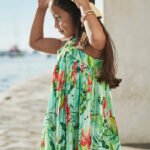 Girl pleated tropical dress