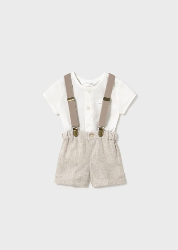 Newborn boy shorts with braces and shirt set