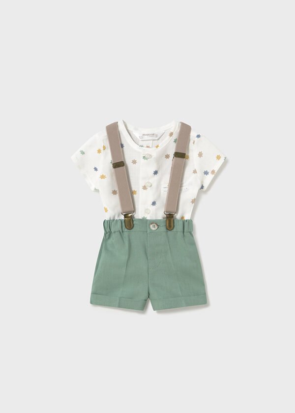 Newborn boy shorts with braces and shirt set