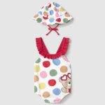 Newborn girl swimsuit with solar protective hat