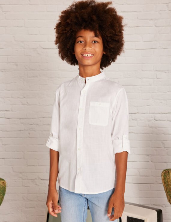 Boy Long Sleeve Band-Collar Shirt