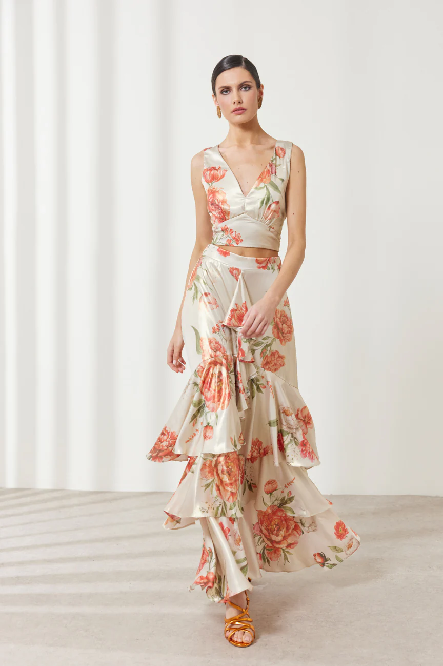Silk flower skirt set