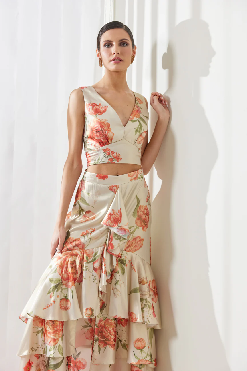 Silk flower skirt set