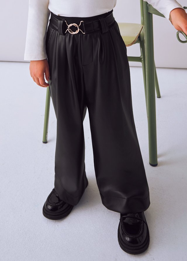 Girls leatherette trousers with belt