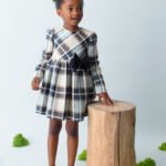 Girls check velvet dress