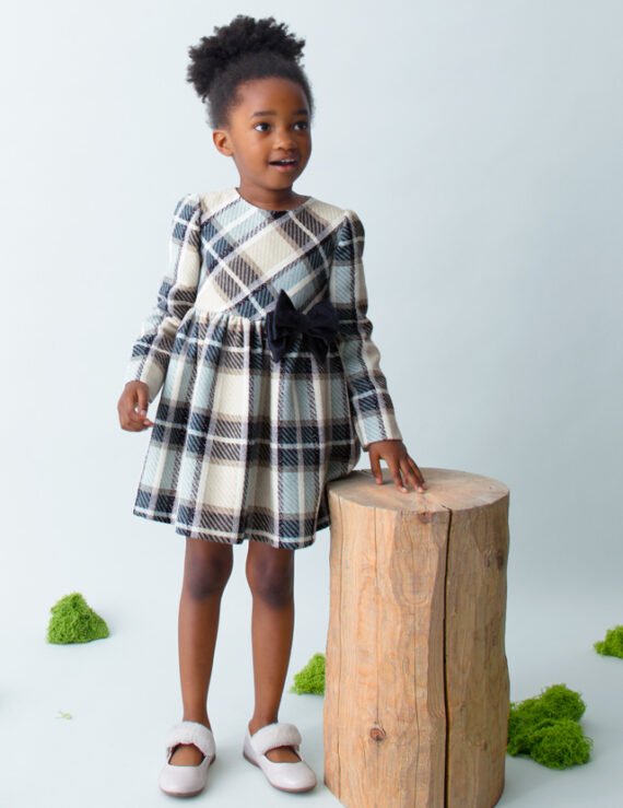 Girls check velvet dress