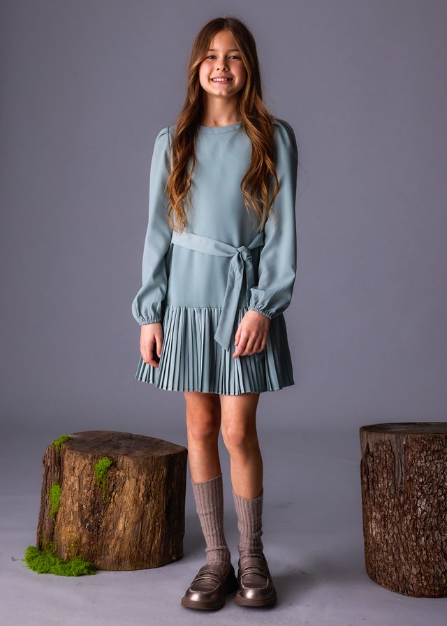 Girls pleated crepe dress