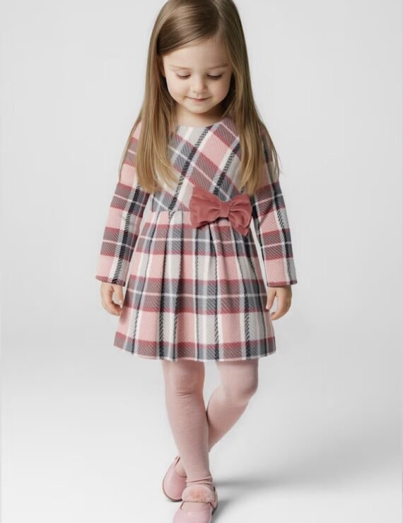 Girls check velvet dress