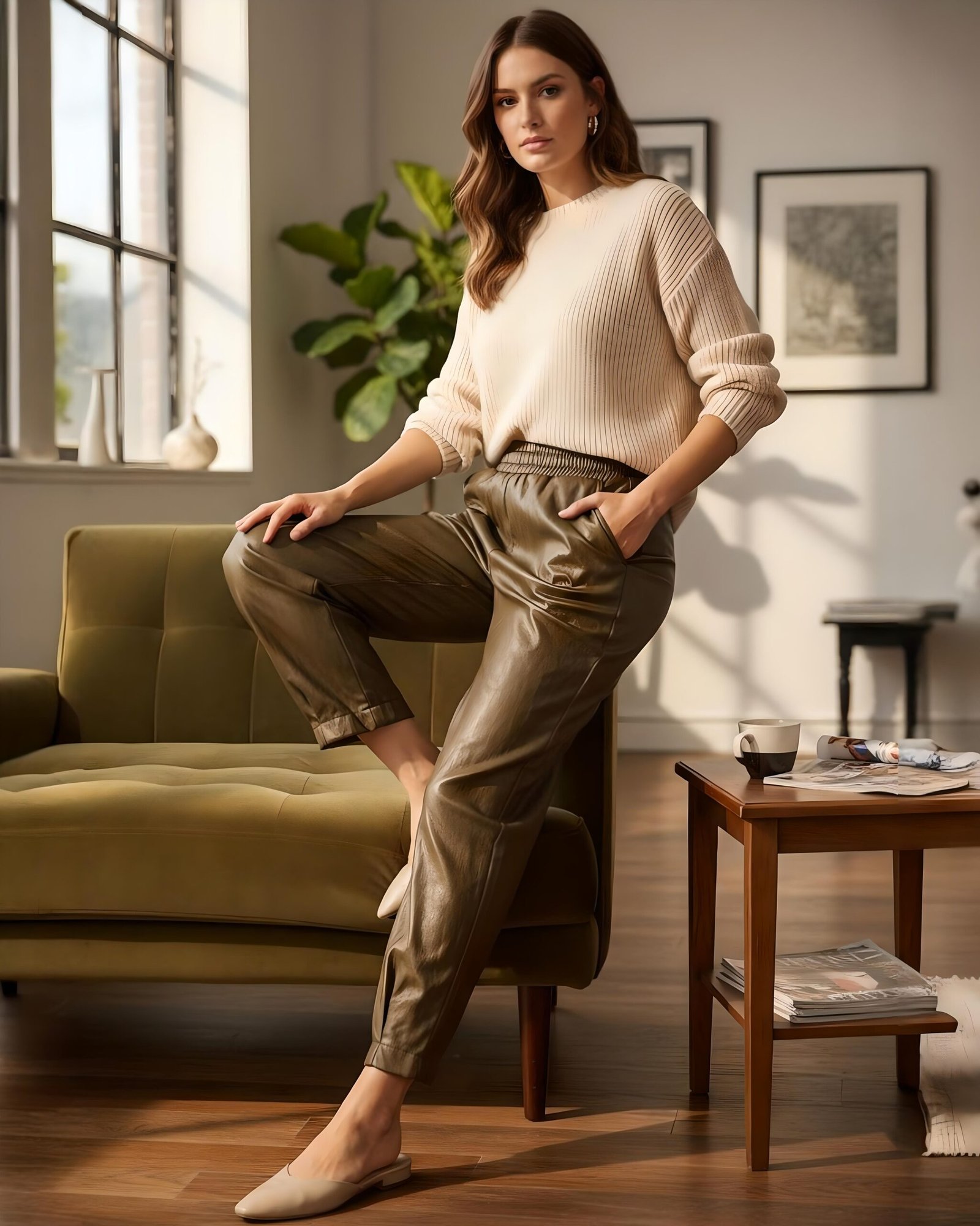 Faux leather wide pants