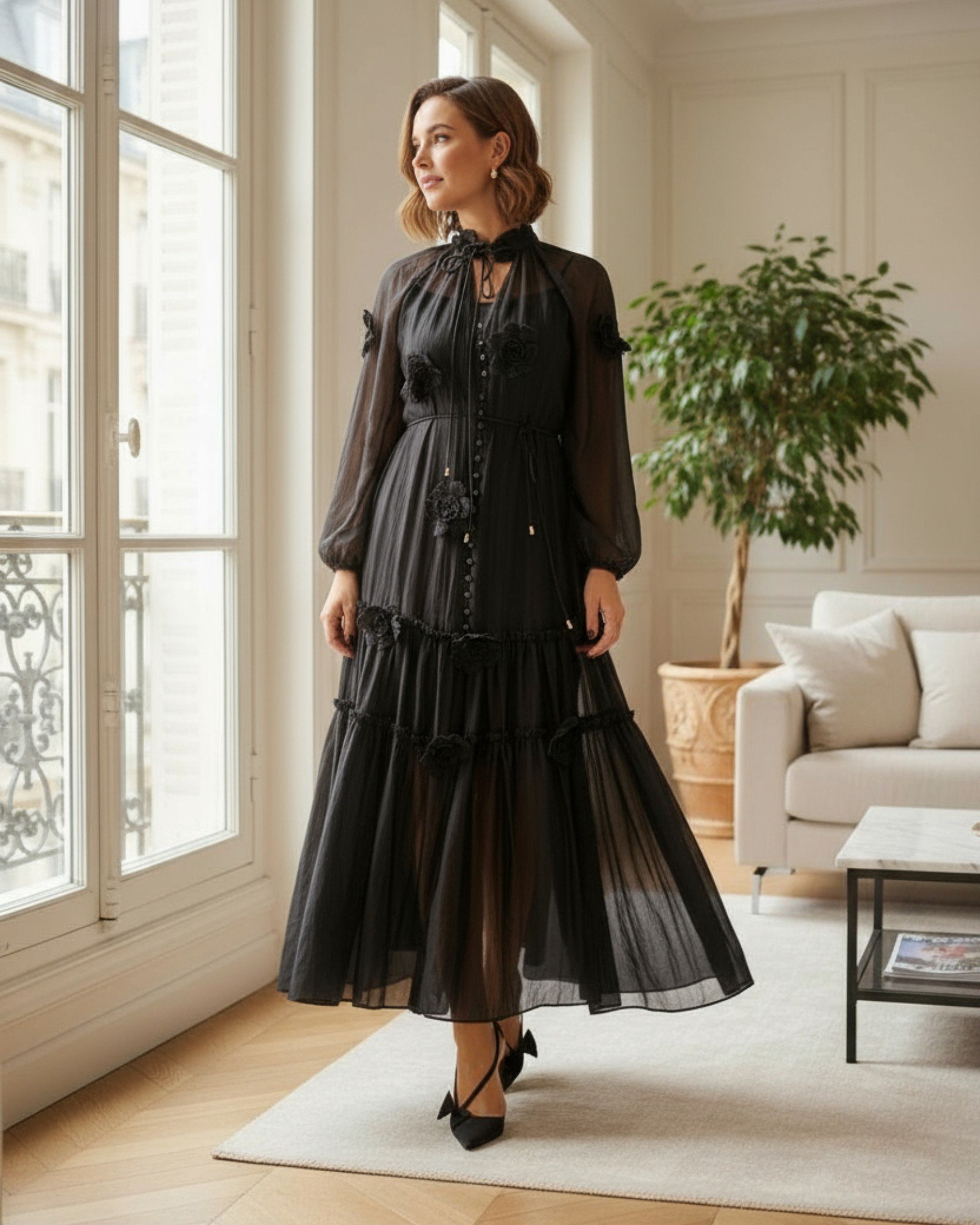 See through flower dress