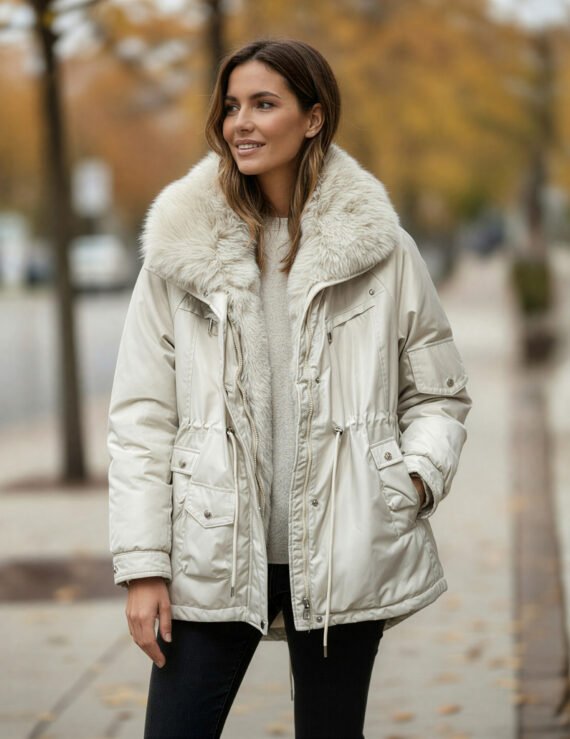 Short puffer coat with fur