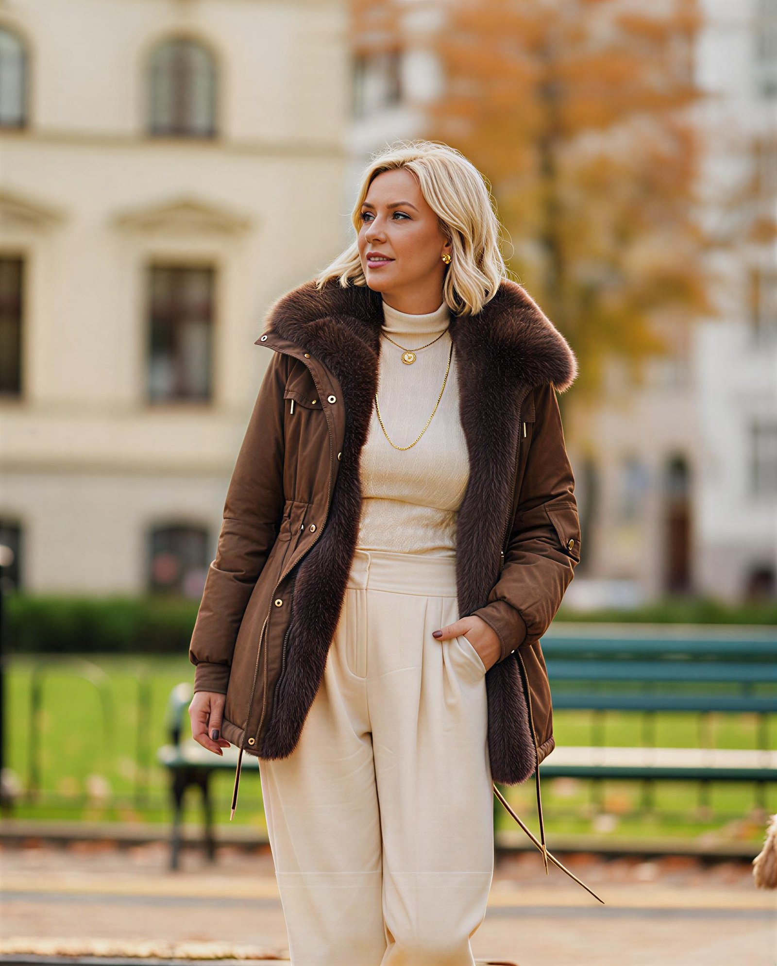 Short puffer coat with fur