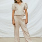 Long pants and blouse set with embroidery for girls