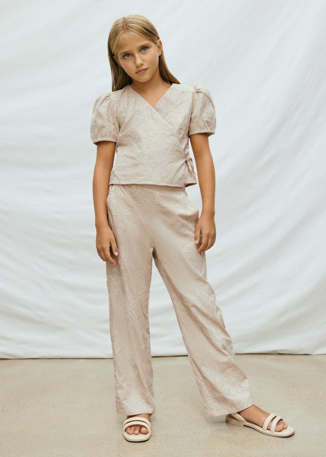 Long pants and blouse set with embroidery for girls