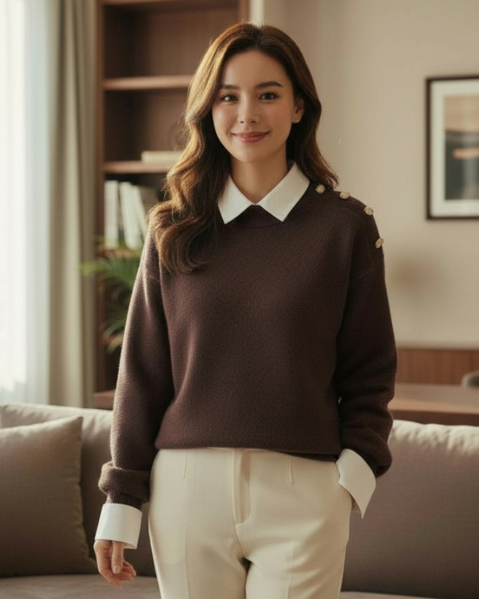 Sweater buttons on shoulder