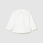 Long-sleeved linen shirt with baby mandarin collar