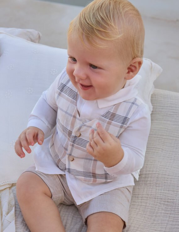Newborn shorts and shirt set with waistcoat