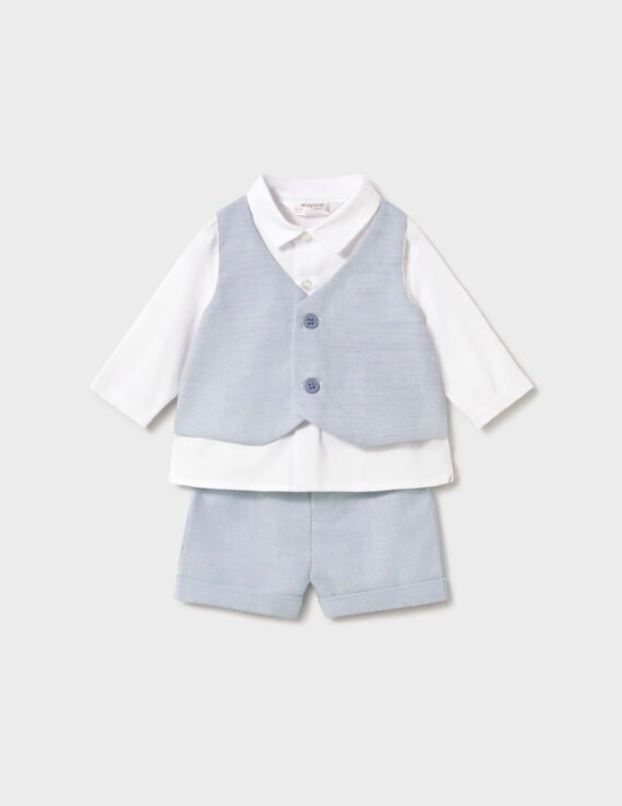 Newborn shorts and shirt set with waistcoat