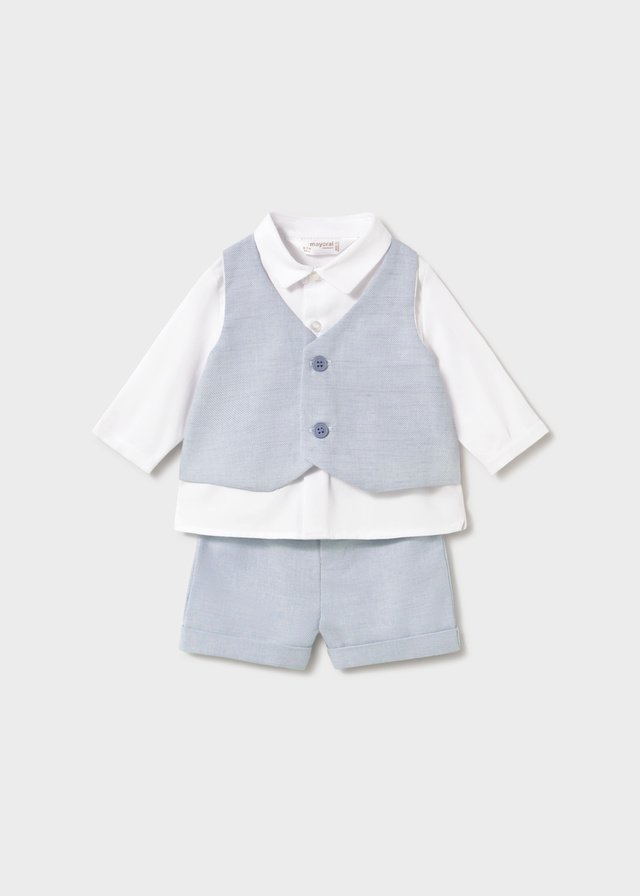 Newborn shorts and shirt set with waistcoat