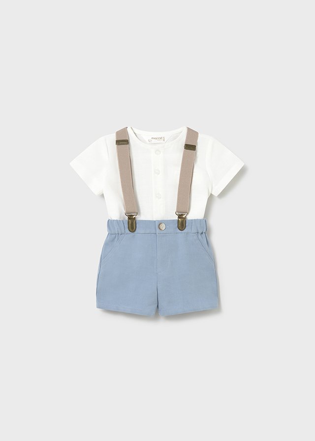 Newborn boy shorts with braces and shirt set