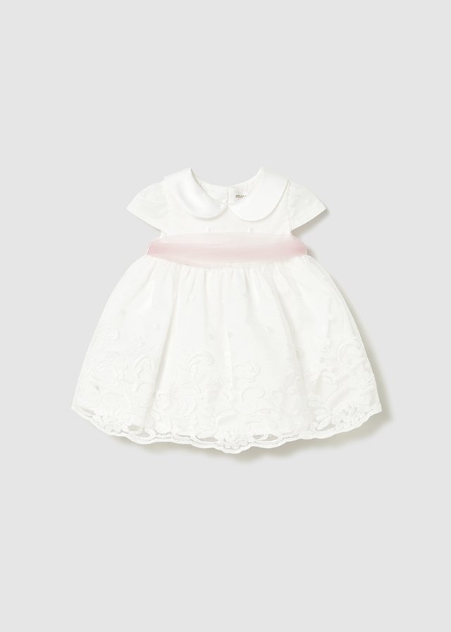 Newborn girl's formal dress with sash