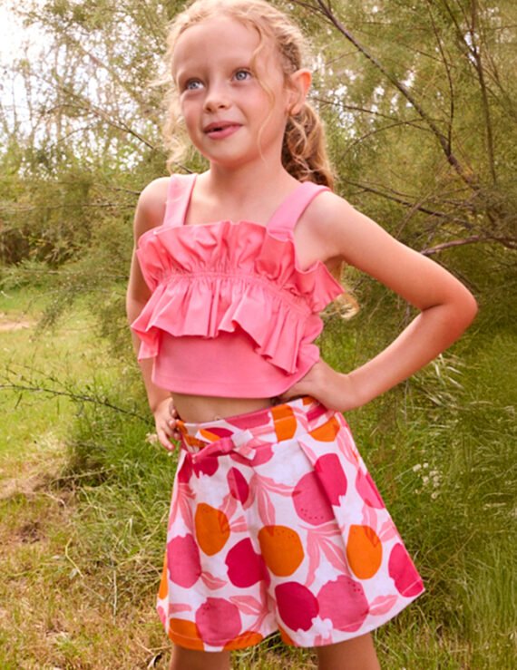 Printed pleated skirt trousers for girls